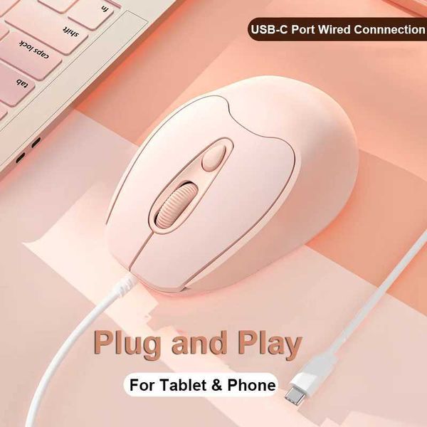 Type-C Interface Wired Mouse Suitable for Computer USB-C Peripherals Office Gaming Mice Mute Ergonomic 1600DPI Mause Girl Gifts M240820