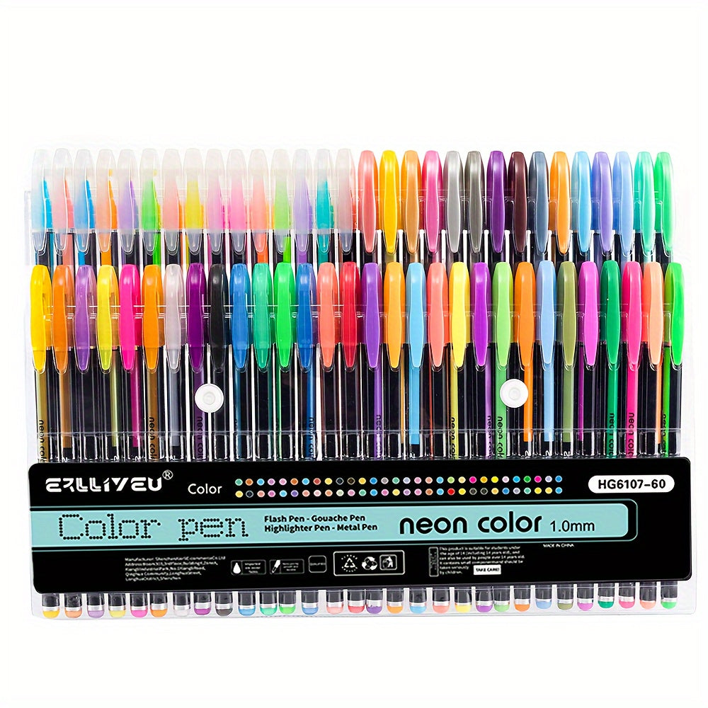 TEMU Glitter Gel Pens, 60 Color Glitter Pen Set For Making Cards, Neon Glitter Gel Marker For Adult Coloring Books, Journaling Crafting Doodling