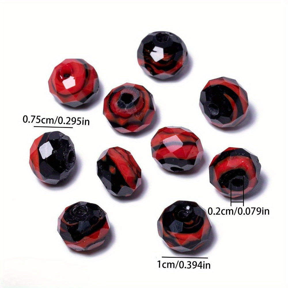 TEMU 30pcs Handmade Glass Beads - Large 7.5x10mm Striped Glossy Spherical Lampwork Beads With Marbling Effect, Unique Twisted & Smooth Texture,