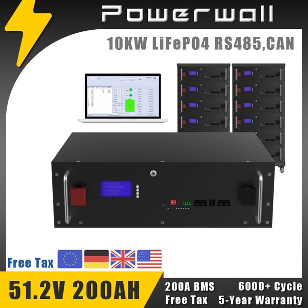 48V 200AH 10KW LiFePO4 Battery RS485 CAN PC Monitor 16S 200A BMS 51.2V Max 32 Parallel Solar Energy Storage For Base Station
