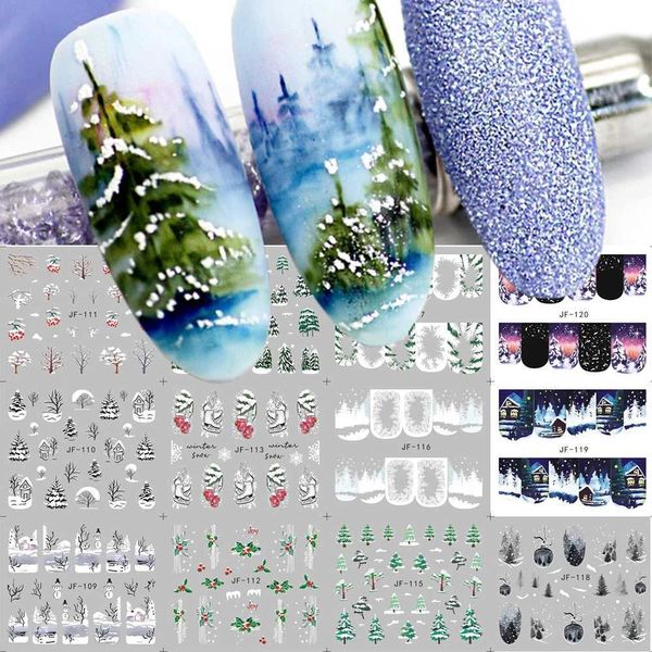 Christmas nail polish sticker forest winter landscape snow tree transfer sticker white snowflake decoration nail GLJF109-120W241127