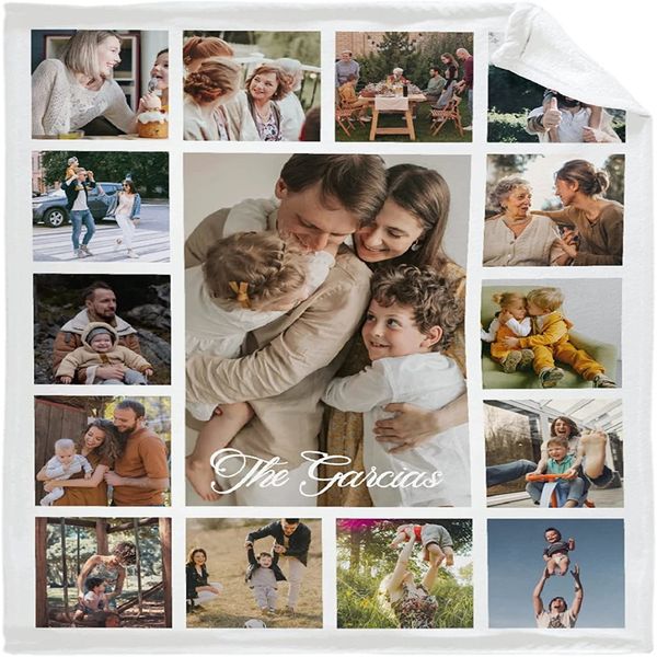 Custom Blanket with 15 Pos Love Family Memories Personalized Picture Throw Blanket with Text Gift for Family Couple Friends 240510