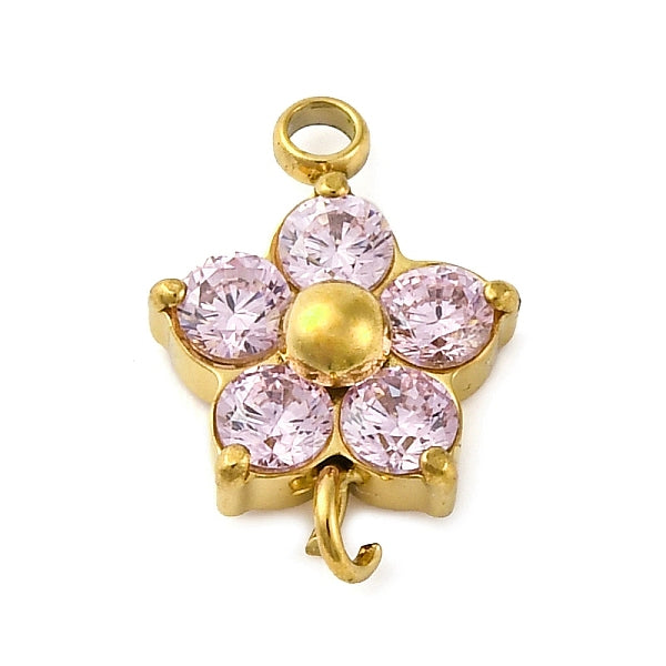 304 Edelstahl Micro Pave Zirkonia Blumenverbinder Charms