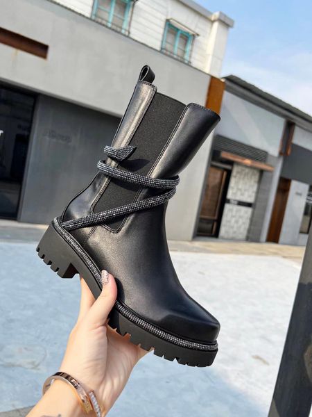 2022 Rene rhinestone snake wrapped leisure motorcycle boots women&#039;s shoes full grain face calfskin inside sheepskin 35-41 fashion