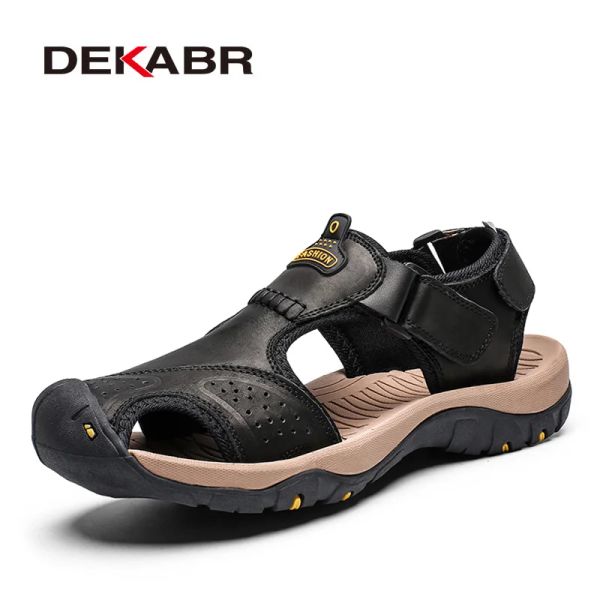 DEKABR New Summer Men Genuine Leather High Quality Beach Outdoor Sandals Comfortable Soft Footwear Rubber Shoes Size 48 e550