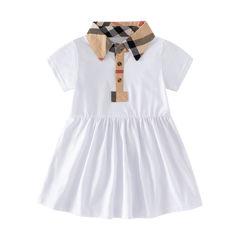 Summer Kids Baby Girls Short Sleeve Plaid Knee-length Dresses Children Cute Clothing Princess Dress