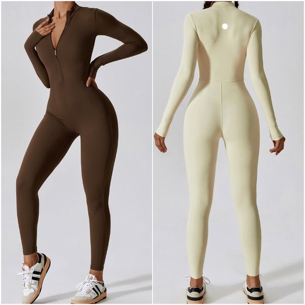 8306 Womens Jumpsuit Yoga Outfits Jumpsuits Sleeve Close-fitting Dance Pants Breathable Leggings Long Pant Zipper Tights