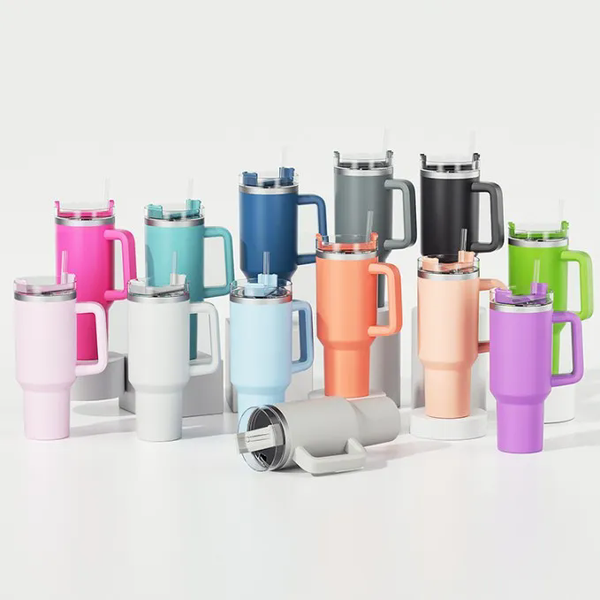 Cold Beverages 40oz Tumbler With Handle and Straw Lid Insulated Reusable Stainless Steel Water Bottle Travel Mug Iced Coffee Cup for Car
