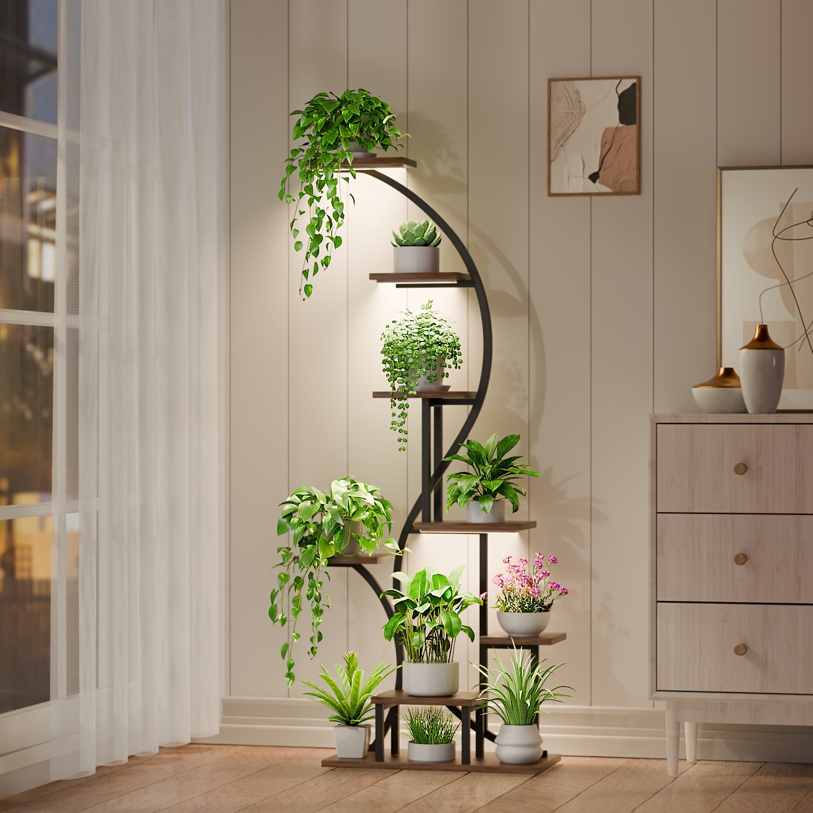 TEMU Plant Stand Indoor With Grow Light, Flower Stands For Indoor Plants Living Room, Patio, Balcony, 8 Tiered Metal Plant Shelf Indoor, 65'' Tall