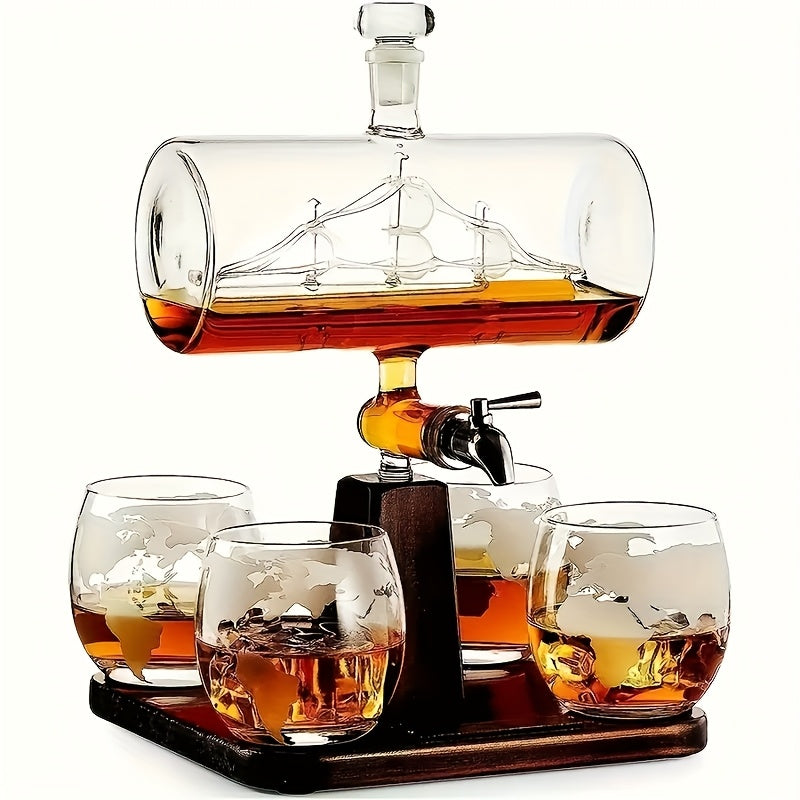 TEMU 1 Set Of Whiskey And Wine 1000ml-33.81 Ounces, Set Includes 4 Spherical Drinking Cups, Cool Liquor Dispenser For
