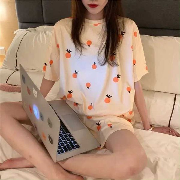 Women Two-piece Set Senior sense Pajamas Set Young Girls Print Sleepwear Round Neck Short Sleeved Top Loungewear HomewearC241209C250109