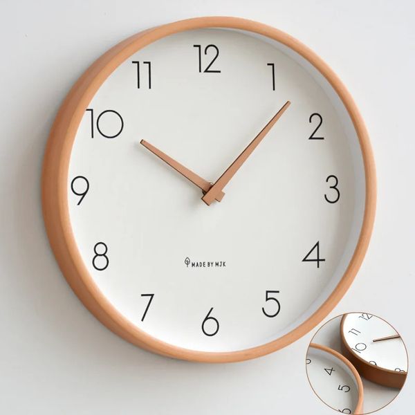 Modern wooden wall clock kitchen clock mechanical wall clock home decoration living room creative solid wood clock 241216
