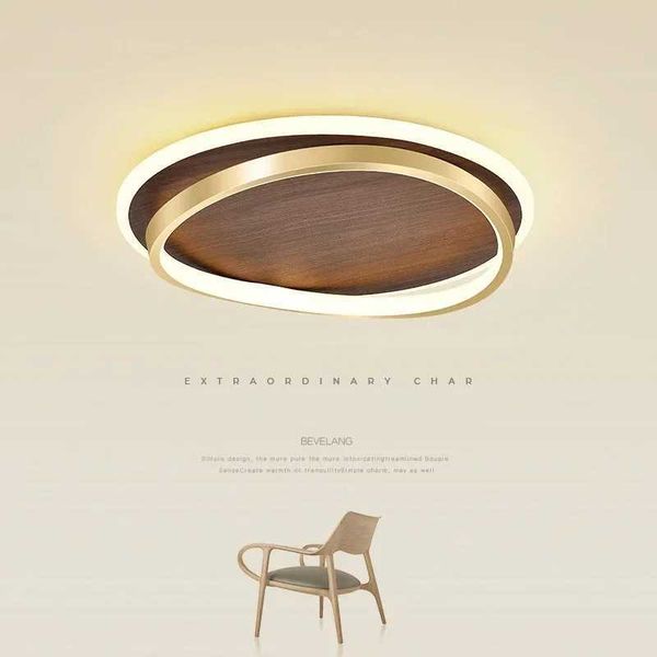 Modern LED Ceiling Lamps for Bedroom Lamp Creative Round Retro Walnut Wood Color Study Restaurant Decor Lighting Fixture Lustre Z250120