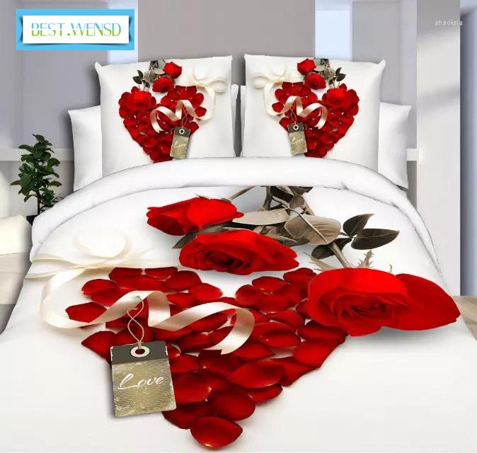 Bedding Sets 3d Comforter Cover King Size Set 3-4pcs Wedding Duvet Sheet Pillowcases Red Rose Lily Bedclothes Romantic Love