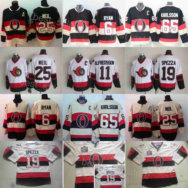 Retro Senators Hockey 6 Bobby Ryan Jerseys Throwback 65 Erik Karlsson 19 Jason Spezza 25 Chris Neil 11 Daniel Alfredsson Vintage Classic Bla