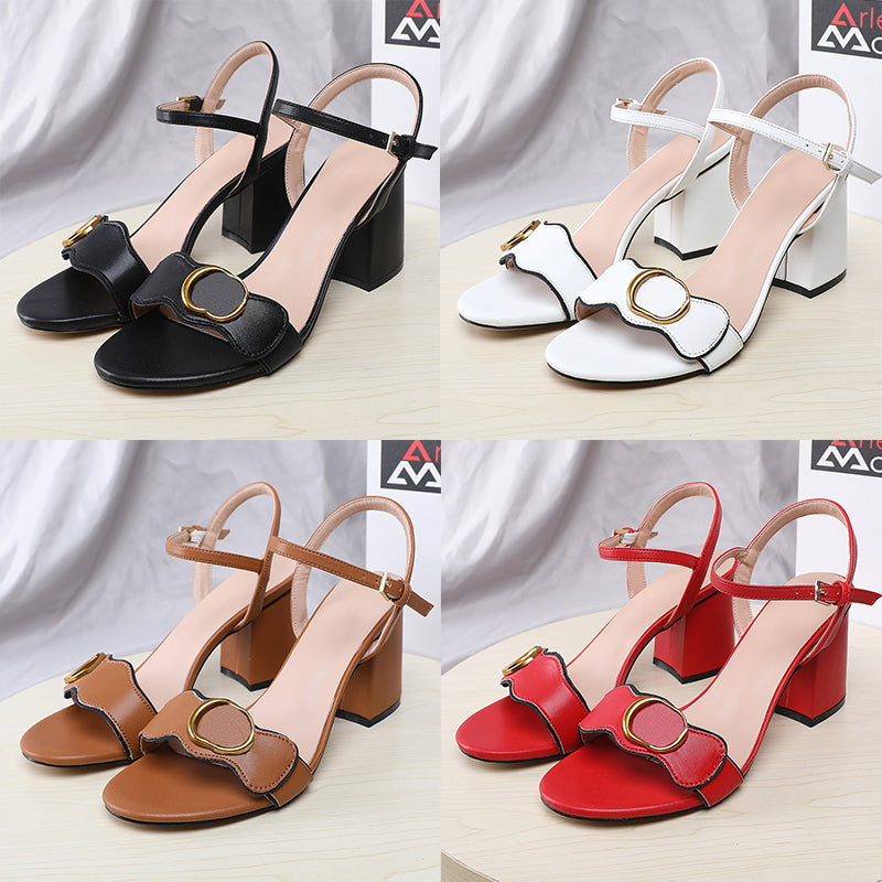 Designer Sandals For Women Mid Heel Horsebit Leather Slides Sandal Luxury Wedding Shoes Summer Sliders Black White Brown Red Womens High Heels Size