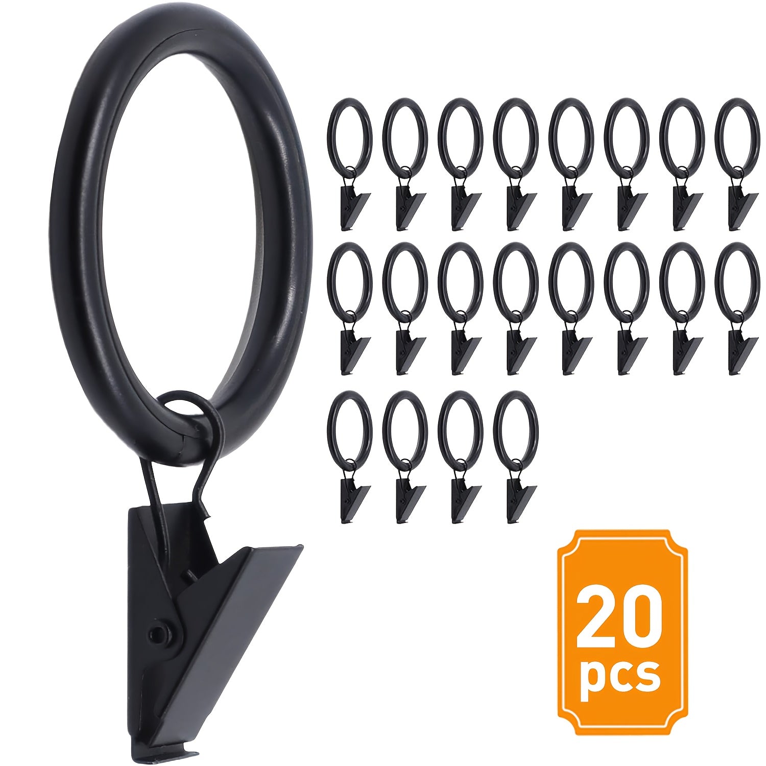 TEMU 20pcs Curtain Ring With Clip - Curtain Clip Black Curtain Ring With Fastener 32mm-1.26 Inch Inner Diameter Metal Fastener For Decorative Craft