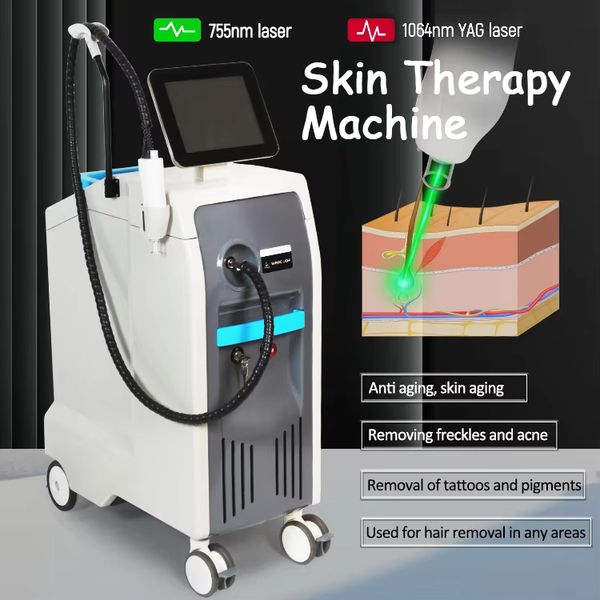 Professional Nd Yag Laser 2 Wavelength Skin Whitening Anti-aging 755nm 1064nm Alex Hair Removal Tattoo Removal Powerful Laser Vascular Acne