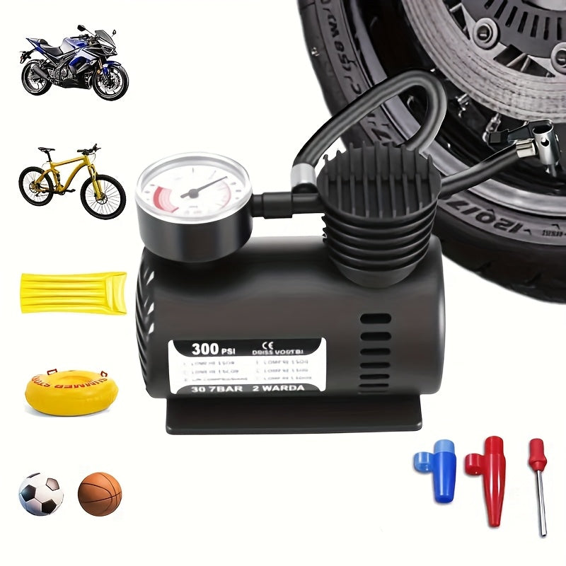TEMU Keenso 300psi 12v Portable Mini Air Compressor - Auto Inflate Tire Pump With Car Plug, No Battery Needed, For Car Tires, Bicycles, Motorcycles &