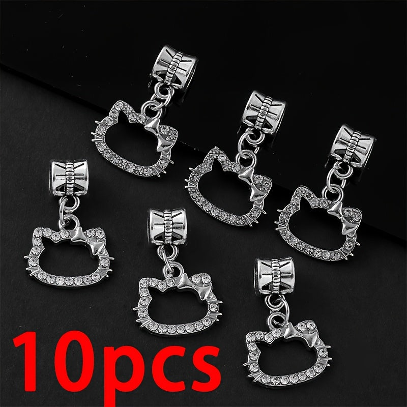 TEMU 10pcs Hello Kitty Charms For Bags, Earrings, Bracelets, Pendants, Necklaces, Jewelry Making Crafts, Shiny Metal