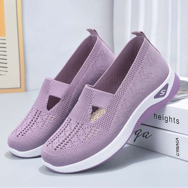 Women&#039;s Summer Mesh Breathable Sneakers Light Slip on Flat Platform Casual Ladies Anti-slip Walking Woven Shoes