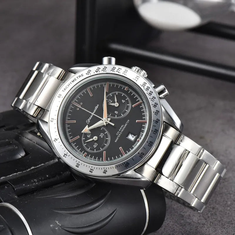 Watch for Men Mens Watches Five needles All dials work Quartz Watch Top Luxury Brand Clock Chronograph Fashion Steel And Leather Strap Speedmaster B