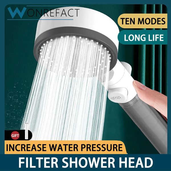 10 Mode Filter Shower Head Adjustable High Pressure Water Saving Oneclick Stop Skin Care Universal 250107