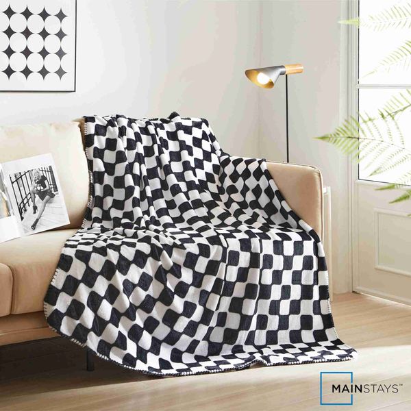 Fleece Plush Throw Blanket Black and White Check Standard Throw Easy To Clean and Maintain Durable Plush Fabric Thoughtful giftXJ240813