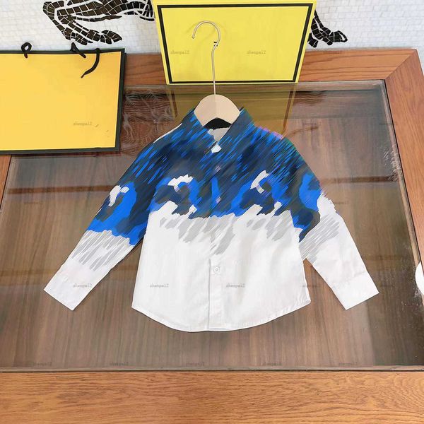 Luxury designer Baby Autumn clothing lapel Shirt fashion SIZE 110-160 CM Kids top Contrast stitching design Child Blouses