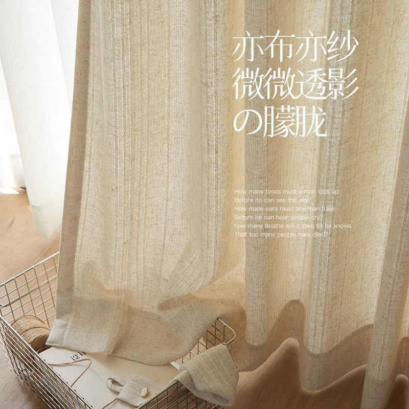 A793 log style vertical striped linen curtain balcony living room bedroom partition light-transmitting non-transparent thickened curtains finished p