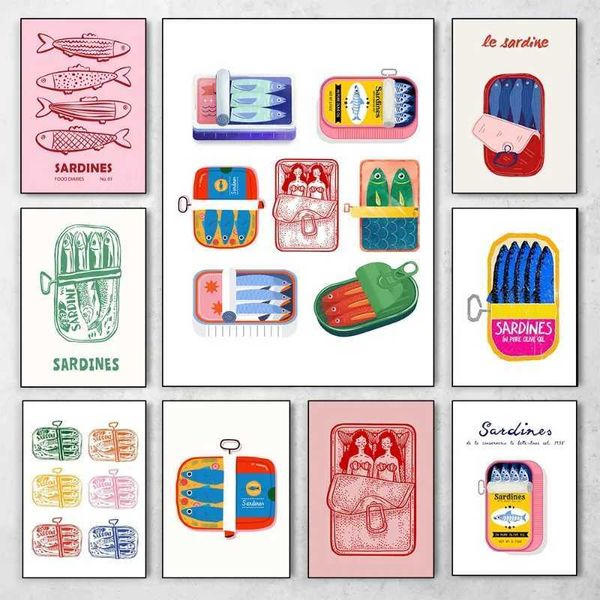 Sardine Tin Retro Food Art Poster Italian Foods Canvas Pintura Impressão Imagem Imagem Modern Kitchen Dining Room Home Wall Decorxj241209