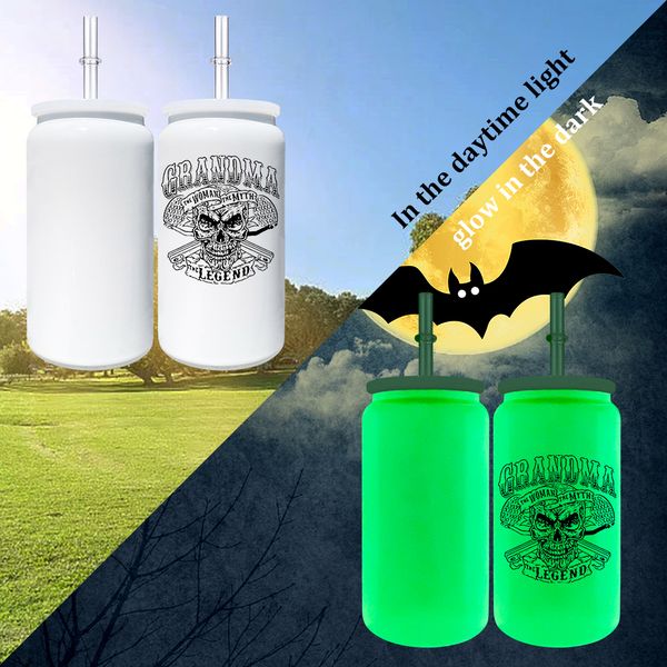 Halloween Gift Glow In The Dark Stainless Steel 16oz Soda Can Cup blank sublimation double walled vacuum insulated coffee travel mugs with p