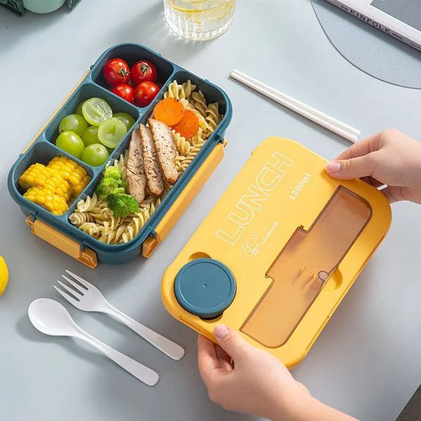 Compartment 1300ML Portable Lunch Box Kids Students Office Bento With Fork and Spoon Microwave Food Storage Container 250113
