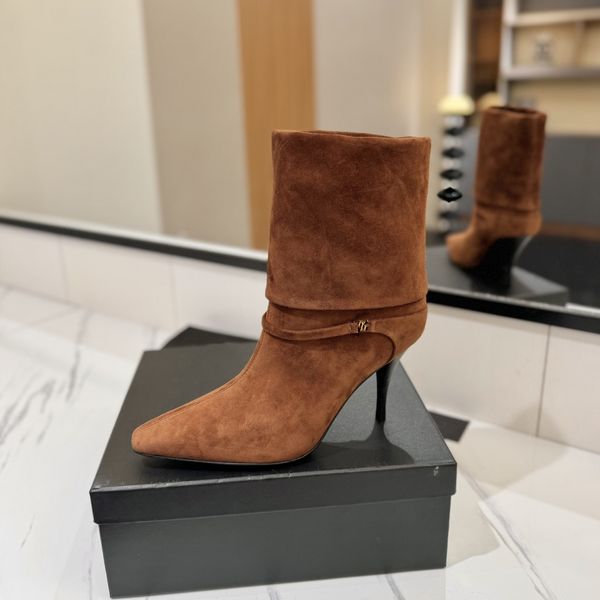 Designer Winter Short Boots Women&#039;s Leather Stiletto High Heels Banquet Martin Boots Fashion Trendy Boots Size 35-41