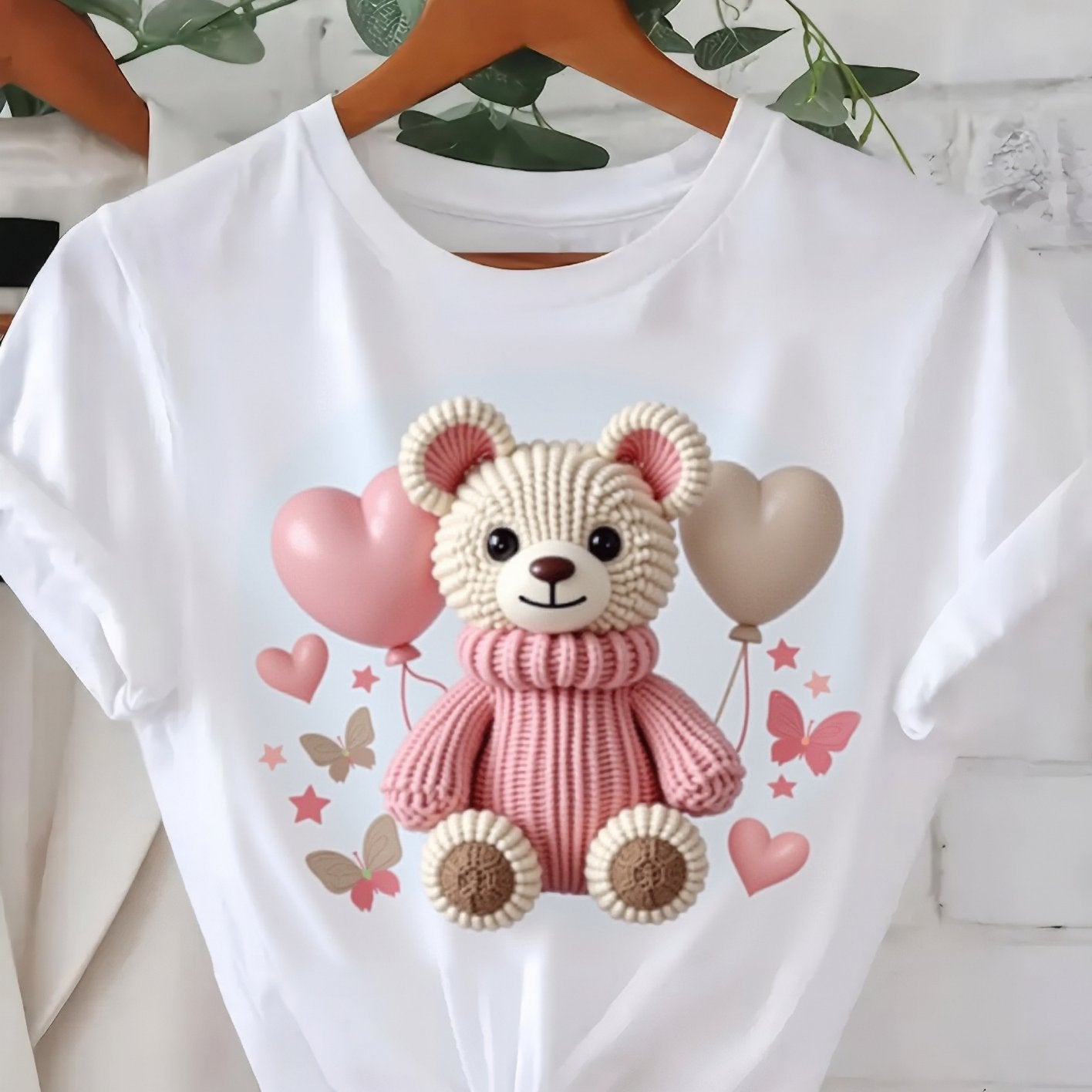 TEMU 180g Women's Cute Panda And Balloon Print T-shirt- Soft And Stretchy, Short Sleeve, Casual Round Neck Top, Suitable For