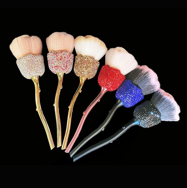 Rose Flower Shape Rhinestone Makeup Brush Nail Art Brush Soft Powder Blush Foundation Brushes Large Coverage