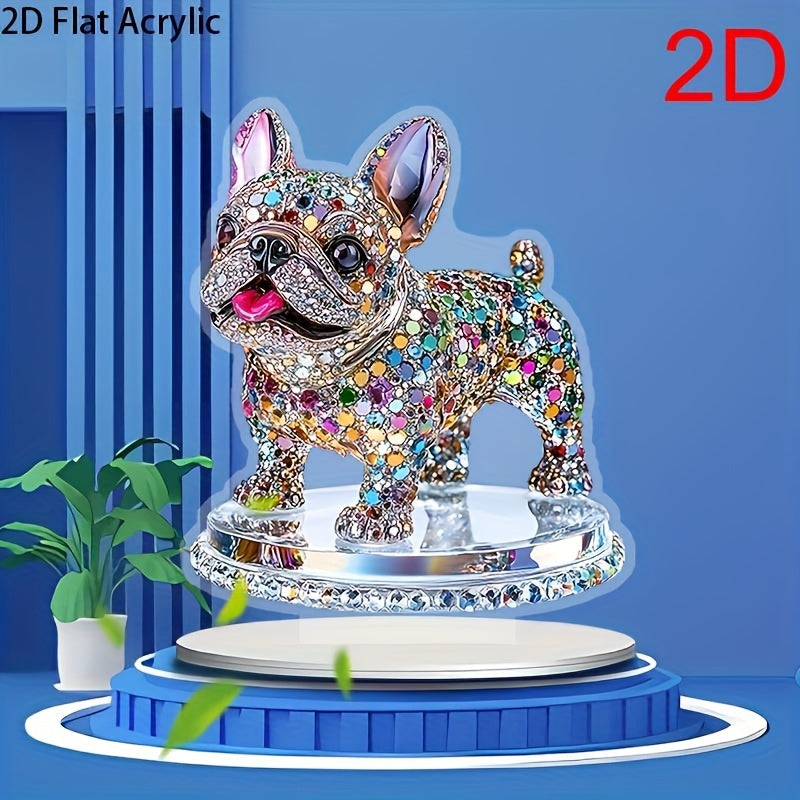 TEMU 2d Flat, French Bulldog 2d Flat Acrylic Statue With Colorful Gemstones - 7.87x9.45 Inch High Quality & Solvent-resistant Desktop Decor, Cat-safe