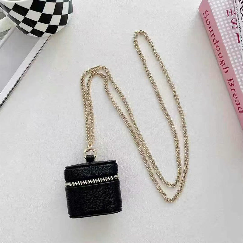 Luxury Leather Universal Designer Earphone Accessories Case for Apple AirPods 1 2 3 4 Pro Bluetooth TWS Chain Crossbody Necklace Box Headphone Cover
