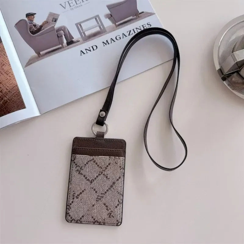 Designer Luxury Work Card Holder Necklaces Hanging Rope Pendant Card Bags GGs Fashion Student ID cards bag Rhinestone triangler leather Wallets for