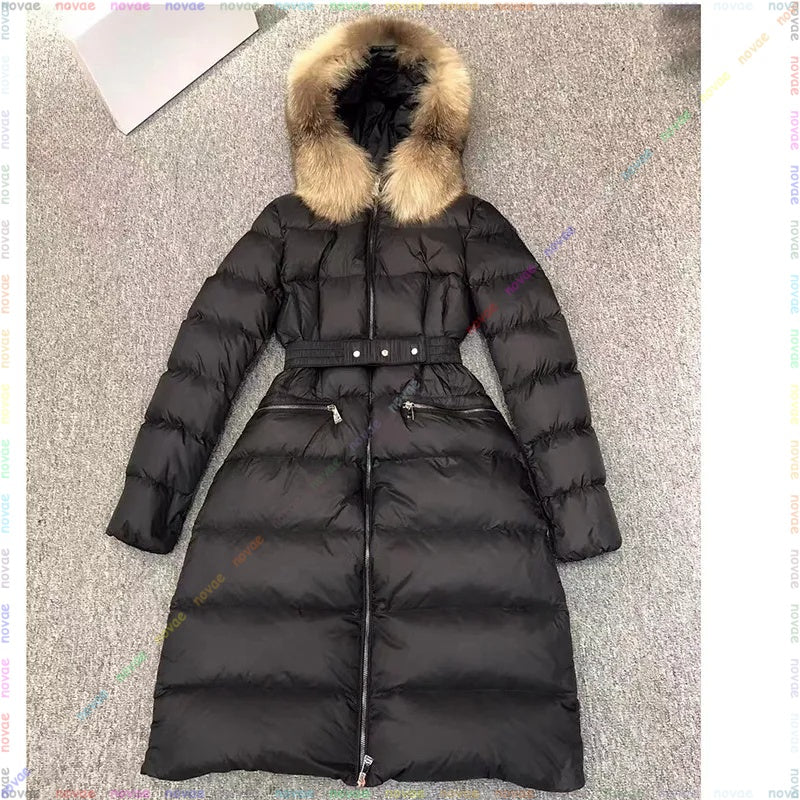 Doudoune Femme Womens Designer Jacket Women Puffer winter jackets fur coats real raccoon hair collar warm fashion parkas with belt lady cotton coat