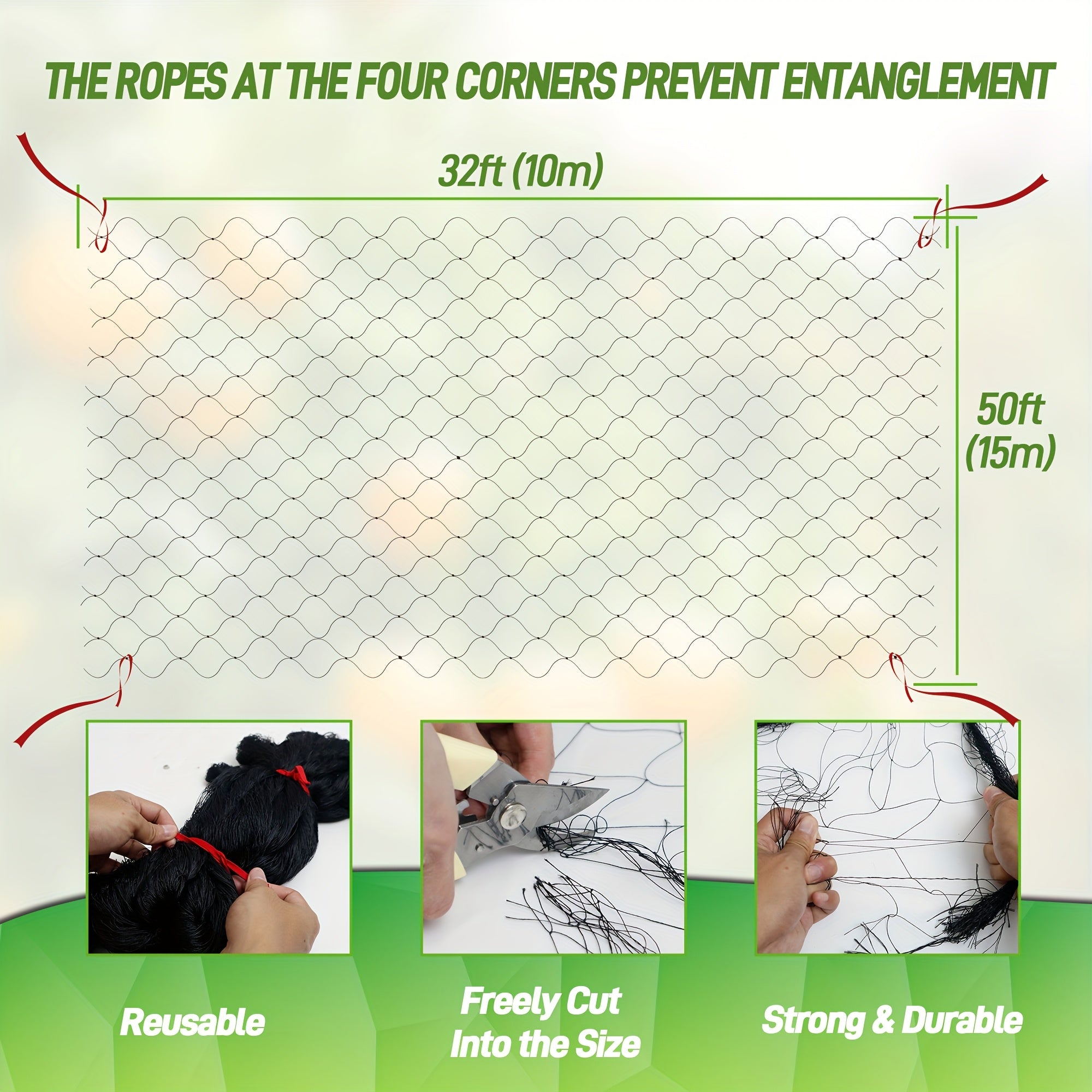 TEMU 32ft X 50ft Heavy-duty Nylon Barrier Netting - Durable Garden Protection Mesh For Plants, Fruit Trees, Vegetables - Breathable Mesh Allows