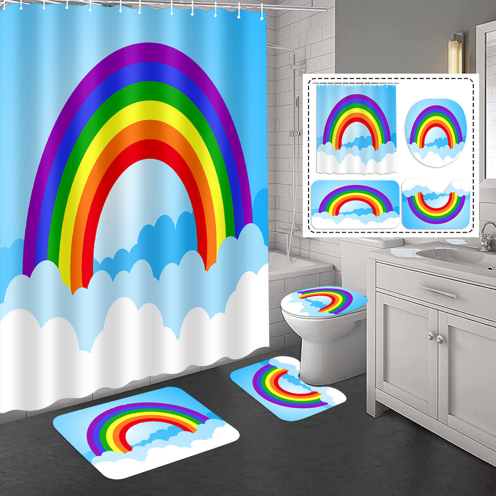 YL-37422 Hot selling shower curtain manufacturer Bomi digital printed polyester shower curtain non-slip mat set