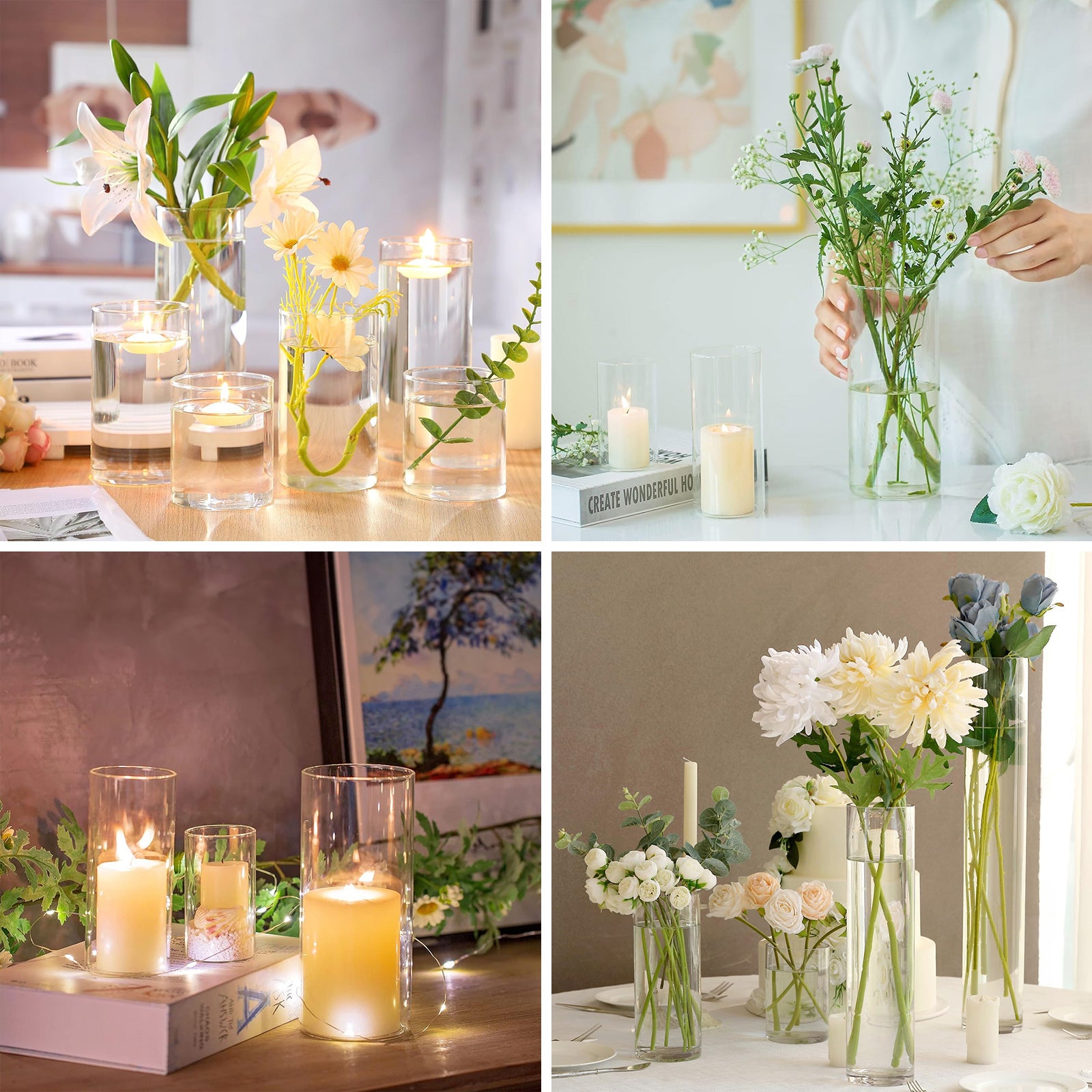 TEMU Whonline 48pcs-16pcs Clear Glass Cylinder Vases, Halloween Decoration, 4, 6, 8, 10 Inch Tall Cylinder Vases For Centerpieces, Glass Flower Vase,