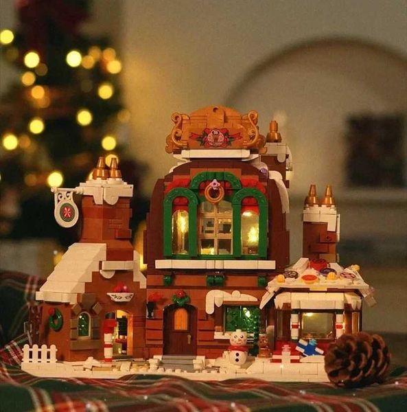 Blocks Merry Christmas 1481PCS Gingerbread House Street View Model Building Blocks Snowman DIY Mini Bricks Toy Children Adult Xmas Gift H250