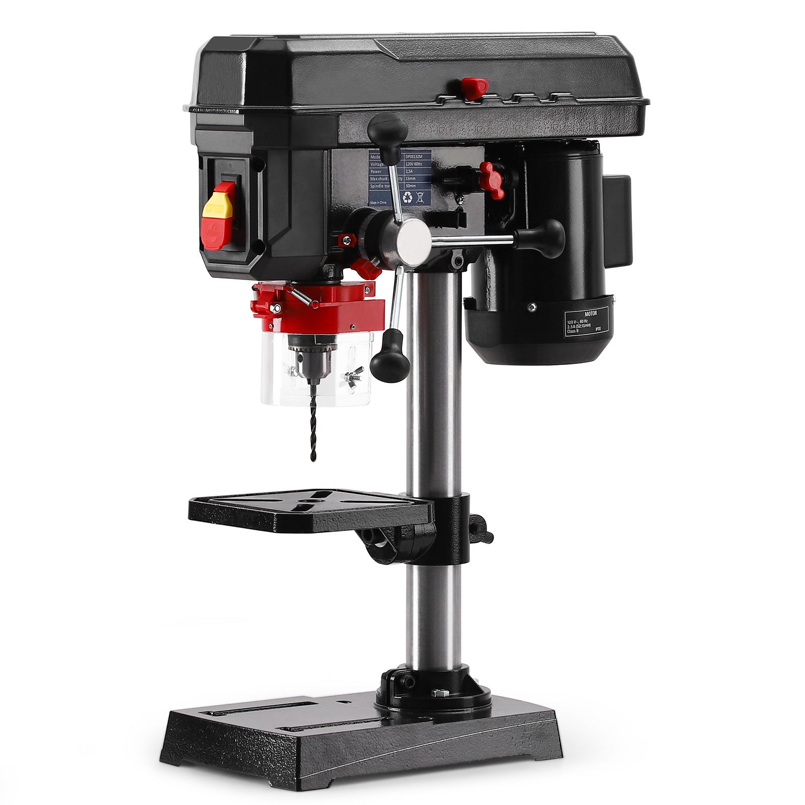 TEMU 2.5amp Benchtop Drill Press With 5 Adjustable , 8-inch Swing & 0-45° Tilt For Wood And Metal - Metal Construction, With Red Accents, Ideal For