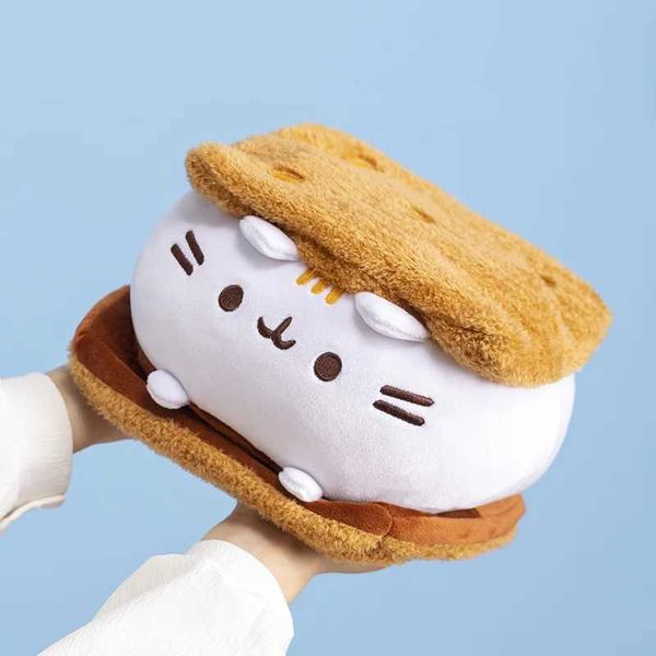 15cm Cute Chocolate Sand Cookie Fat Cat Throw low Plush Toys Biscuit Cat Dolls Stuffed with Birthday Gifts For Kids Y241216