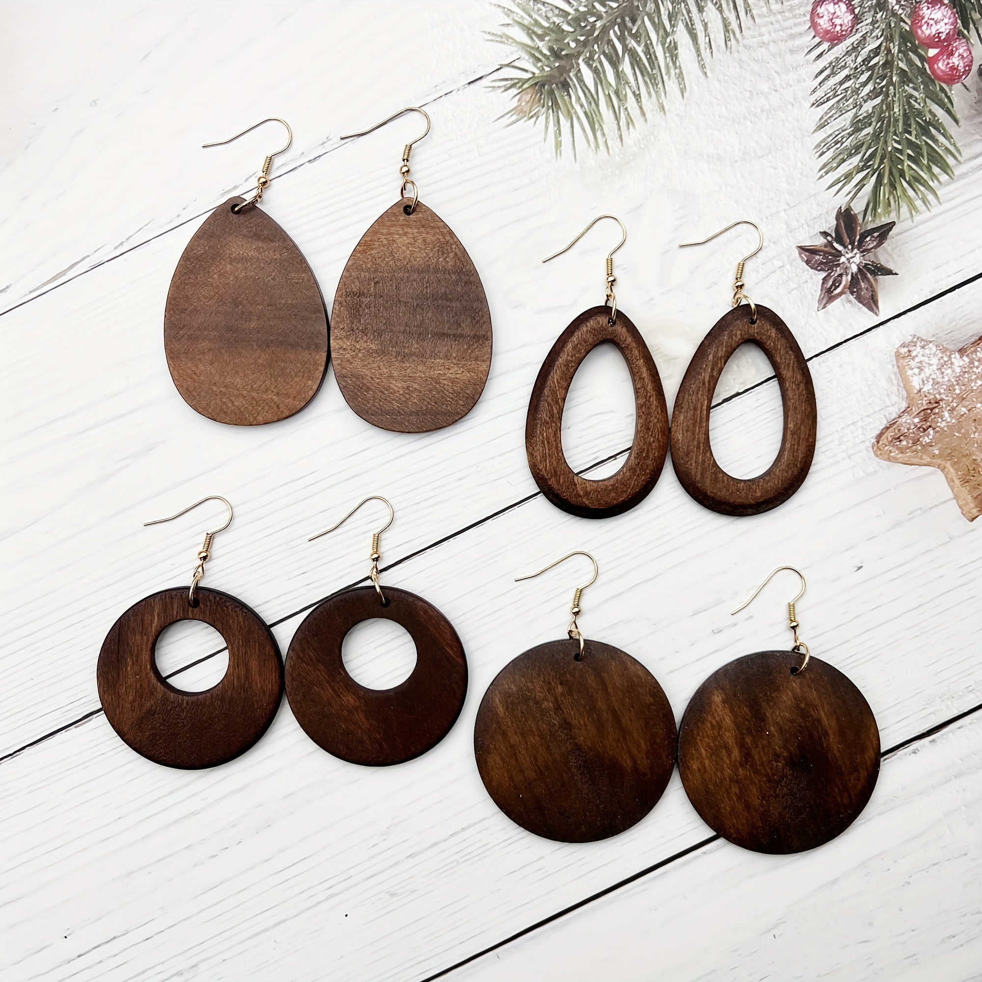 TEMU Women's Elegant Wooden Hoop Earrings - Minimalist Jewelry, Everyday & Formal Events, Durable Wooden Hoops For Women, Perfect For Casual Attire,
