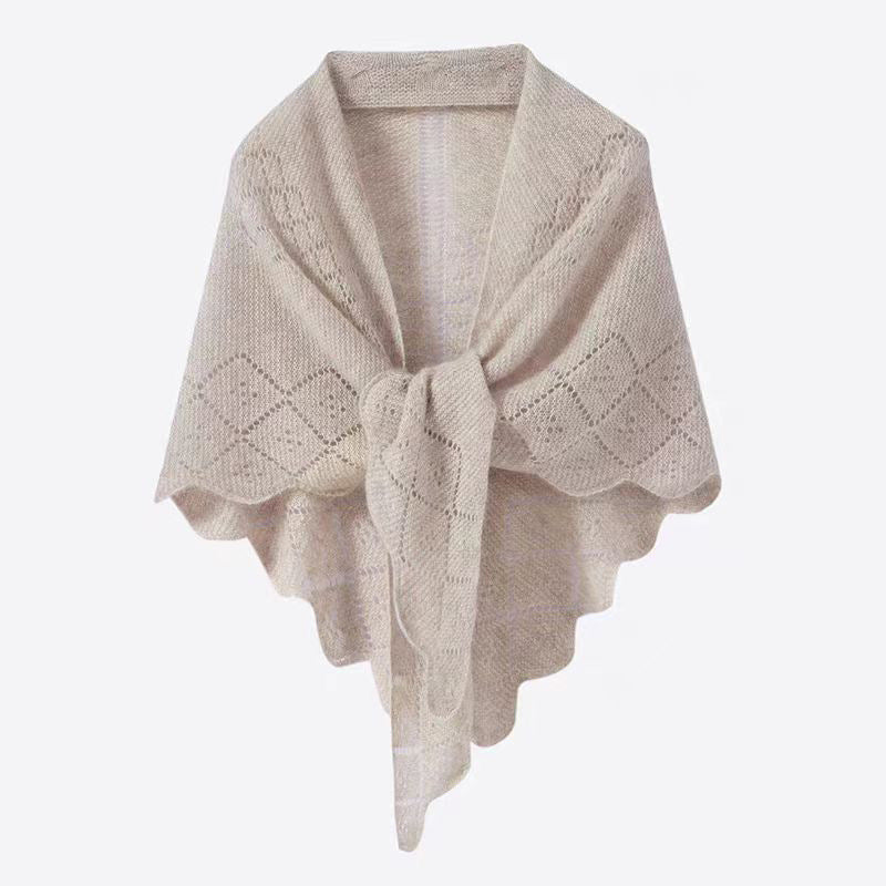 K1430 2024 Spring and Autumn Fashion All-match Pure Color Knitted Hollow Diamond Triangle Scarf Shawl Outerwear Western Scarf Women