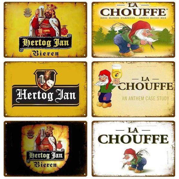 La Chouffe Tin Sign Whisky Belgium Beer Plaque Metal Wall Sign Decoration Retro Poster Board Man Cave Bar Tin Plate Painting X241113