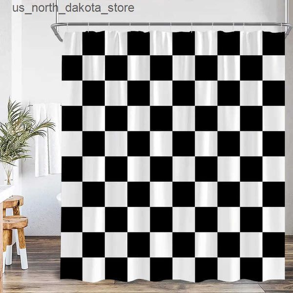 Shower Curtains Black and white checkered shower curtains fashionable geometry Nordic minimalism modern fabric bathroom curtains with hook d